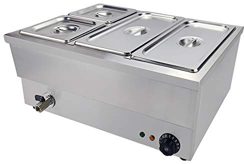 Electric Bain Marie Food Warmer Stainless Steel Buffet Food Warmer Steam Table for Catering and Restaurants 1500W 1/3x2, 1/6x2 Pans With Lids