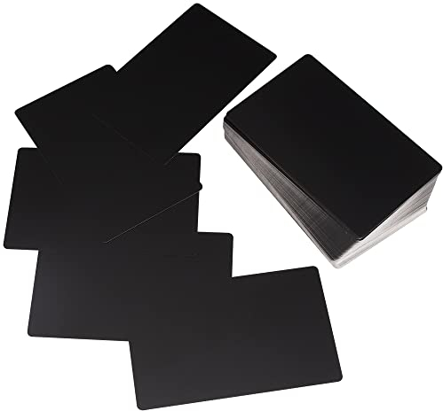 CJBIN Visitenkarten Blanko, 100 Stück Metall Visitenkarten Rohlinge, 8.6x5.4cm Aluminium Lasergravierte Matt Namenskarten, Metallkarten für Bürokunden DIY Geschenkkarten (Schwarz)