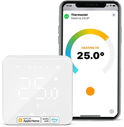 Smart Thermostat for Combi Boiler/Water Underfloor Heating, WiFi Thermostat Works with Apple HomeKit Siri, Alexa, Google Home, Support Programmer No Hub Required - White - Pack of 1- 240 V
