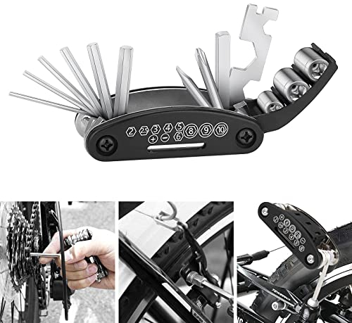 AOMiGT Fahrrad-Multitool, 16 in 1 - Faltbares Fahrrad Reparaturset, Kohlenstoffstahl, ABS