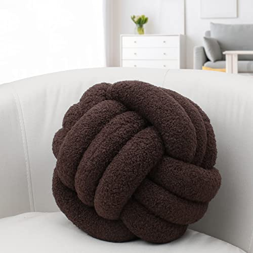 KOGITI Knot Pillow Ball, Round Lamb Wool Throw Pillow, Soft Home Décor Ball Pillow, Handmade Plush Throw Knotted Pillows, Sofa Chair Decorative Ball (Brown 21,8.6 Inch)