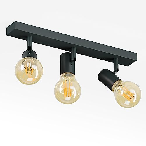 K-Bright takspotlight 3 glödlampor, taklampa spotlight svängbar, vintage taklampa E27, spotlight roterbar takspotlight för vardagsrum, sovrum, antracit, utan ljuscentrum 3 lågor antracit