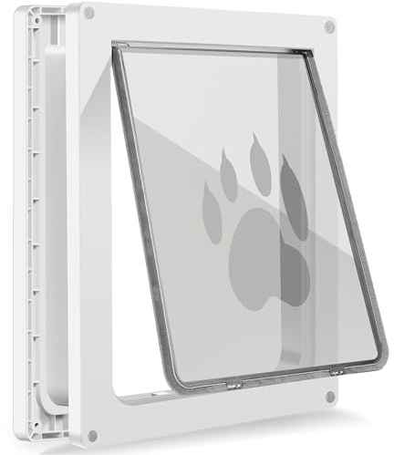 CEESC Porta per cani per animali domestici fino a 18 kg, resistente alle intemperie per cani e gatti, pannello di chiusura a scatto incluso, adatto per porte interne ed esterne (bianco medio)