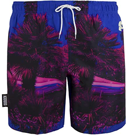 GUGGEN Mountain Badehose für Herren Schnelltrocknende Badeshorts 1602 mit Kordelzug Beachshorts Boardshorts Schwimmhose Männer mit Palmen Rosa Blau XL