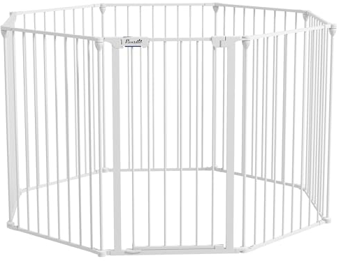 PawHut Barrière de sécurité barrière de Protection cheminée Parc enclos Chien Pliable modulable 8 Panneaux avec Porte Hauteur 90 cm Blanc