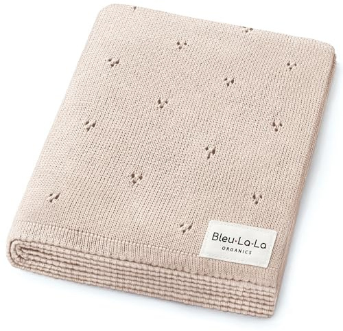 Bleu La La 100% Luxury Organic Cotton Pointelle Knit Baby Quilt Blanket – Refined Lightweight Heirloom Nursery Essential (Pointelle - Oatmeal)