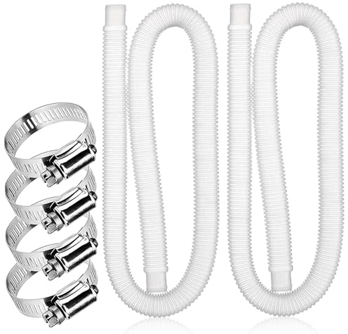 2 stycken poolslang 32 mm, 150 cm poolslang, UV och klorvattenbeständig pumpslang, flexibel slang för poolpump, filter ersättningsslang, med 4 stycken säkringsklämmor (vit)