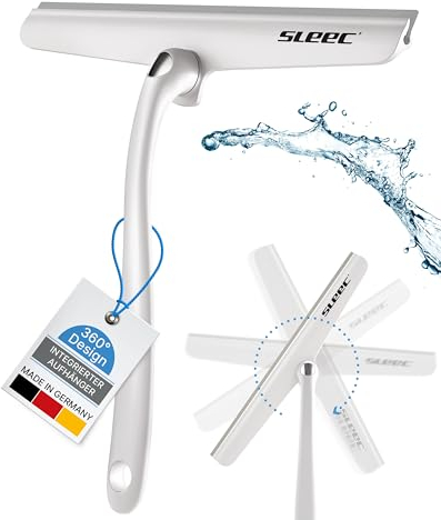 SLEEC Duschabzieher Cleanline 360 Grad drehbar Farbe Weiß, Made in Germany, Hochwertiger Duschabzieher mit integrierter Aufhängung für Bad und Dusche