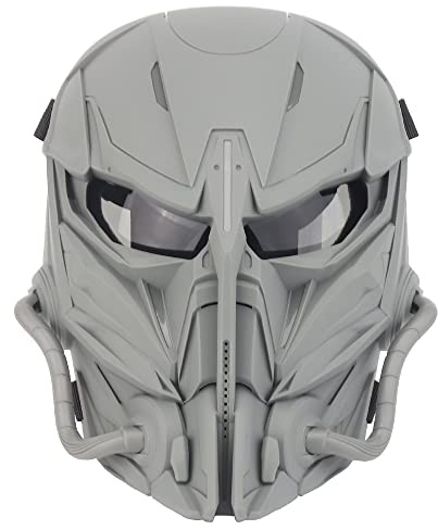 Tactical Airsoft Mask, Grey Lens Full Face Skull Paintball Protective Mask for Cs Wargame Halloween Cosplay Costume Party (Grey)
