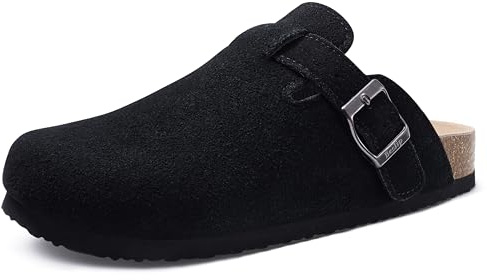 Beslip Women's Suede Clogs Soft Cork | Footbed Leather Mules Comfort Potato Shoes with Arch Support
