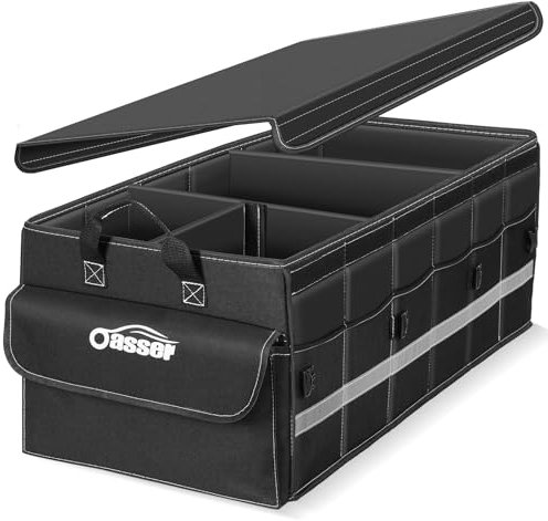 Oasser Kofferraum Organizer faltbar 75L mit weichen Deckel 4 Fächer Auto Organizer 30kg Tragkraft vielseitig einsetzbar extra groß Schwarz