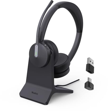 Yealink BH70 with Stand Wireless Headset with Microphone Noise Cancelling Headphones, Teams Headset for Office 35h Talking Battery Life, Dual Bluetooth Headsets Work ≤90min Fast Charging