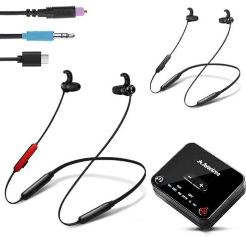 Avantree HT41866-Q - Dual Kabellose Kopfhörer für Fernseher mit Sender, 20 Stunden Bluetooth Funkkopfhörer TV, Personalisierte Lautstärkeregelung, Plug n Play, Keine Verzögerung