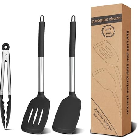 Lot de 3 spatules en silicone avec pince à barbecue, sans BPA, résistantes à la chaleur, pour la cuisine, passent au lave-vaisselle, ustensiles de cuisine pour rôtir, griller et cuisiner