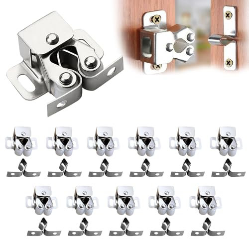 Lot de 12 paires de loqueteaux de porte, diamètre : 3,5 mm, 32 x 28 x 14 mm, tiroirs, sécurité enfant, fermeture à cliquet, pour portes d'armoire, ferrures de meuble, sécurité anti-basculement, pour