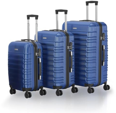 Juskys® Hartschale Kofferset Reisekoffer 3 teilig - Zahlenschloss, geräuscharme 360° Rollen groß, Teleskopgriff, leicht - Koffer in Blau