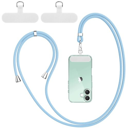 WOOZ Phone Lanyard Strap with 2 Tether Tab, Adjustable Nylon Neck Strap Necklace Phone Compatible with Most Smartphones Light blue