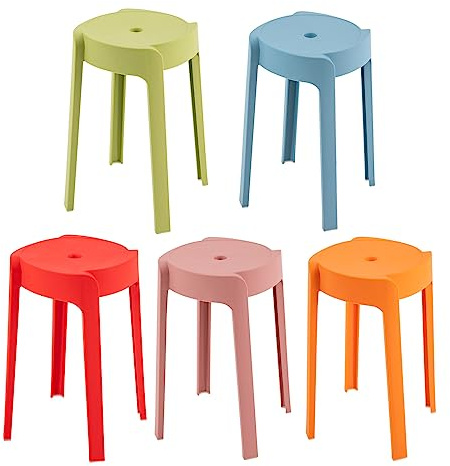 Jiabailie 5 Pack Plastic Stack Stools,18Inch Portable Stackable Chairs Backless Bar Stools for Kids,Unique Design Nesting Decorative Stool,Bar Seating for Classroom School Home Children Students