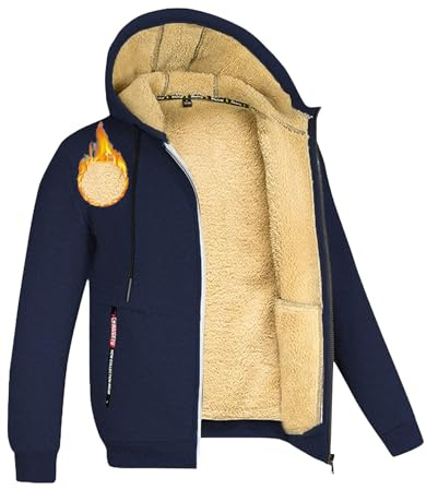 crazy bean Sweat Veste à Capuche Zippé Homme Polaire Chaud Blousons de Survetement Hiver Épais Sweatshirt avec Poches Bleu marine L