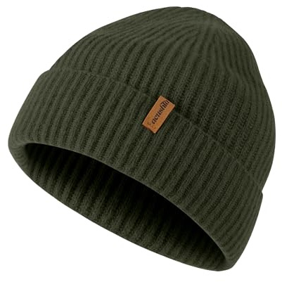 ACUSHLA 100% Merino Wool Beanie for Men & Women Oversize Winter Hat for Big Head Unisex Knit Watch Cap Skull Wrap for Cold Weather, XL-XXL Army Green
