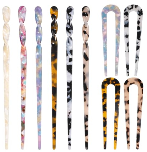 TIESOME 10 Pcs Hair Chopsticks Set, U-Shaped Forks, Acetate, for Hair | Vintage, Hairpins for Women, French Updo, Bun Hairstyles, Tortoise Shell