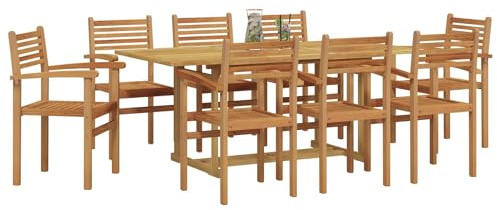 vidaXL Set di mobili da giardino 9 pezzi in legno massello di teak marrone, giardino e terrazza, gruppo da pranzo moderno in teak, elegante coccole all'aperto per la famiglia