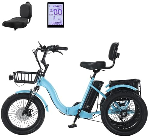 EaThsalL Triciclo de Bicicletas Eléctrica De 3 Ruedas de 18 Pulgadas con Cesta de Carga Neumáticos Anchos para Adultos Plegable y fácil de Escalar Capacidad de Carga de 30 kg