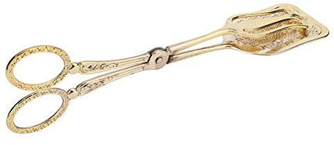 Jeffergarden Pince à Nourriture Vintage en Alliage de Zinc, Pince à Pain élégante à Motif en Relief pour Servir la Pâtisserie, le Gâteau à la Salade, Ustensiles de Cuisine en Argent doré de 9,1