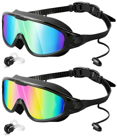 Victoper Occhialini da nuoto 2 pezzi, occhialini da nuoto uomo e donna con clip nasale, anti-perdita/nebbia, protezione UV, panoramica 180°, fascia regolabile, per adulti e ragazzi