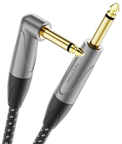 deleyCON 6.35mm Gitarrkabel 5m, Instrumentkabel TS Mono Klinkkabel Vinklad - för Elgitarr, Bas, Trummor, Pedaler, Förstärkare, Mixerbord, Stämapparat, Högtalare, Akustisk Gitarr