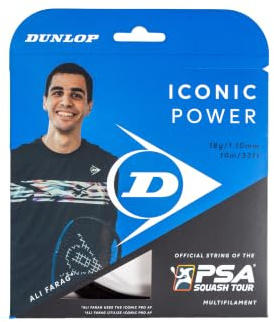 Dunlop Iconic Power 18G Cordage Squash, Noir, 1,10 mm, 10 m