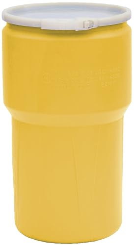 Eagle 14 Gallon Plastic Drum with Lid, Plastic Lever-Lock, 26.5x15, Open Head Lab Pack Drum Made of Durable, Lightweight HDPE, Withstands Weather and Chemicals, Made in USA, Yellow, 1610