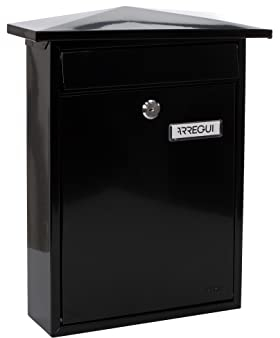 ARREGUI Home E5714 Buzón Exterior de Acero, Tamaño M (Correo DIN A4 y Revistas), Buzón de Correo Individual, Buzón de Pared de Fondo Estrecho, Antilluvia, Fácil de Instalar, Negro