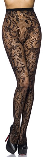 Netz-Strumpfhose asymmetrischem Blumenmuster Fishnet Pantyhose Tights schwarz