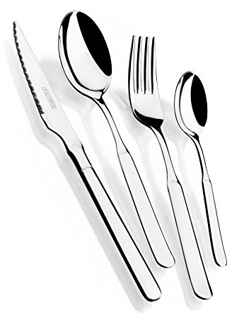 MONIX Milan Set de cubiertos de 24 piezas con cuchillo chuletero, acero inoxidable 18/10, diseño contemporaneo, acabado pulido brillante, espesor 2 mm (6 comensales)