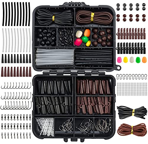 Dr.Fish 278pcs Carp Rig Accessory Kit in Mini Box(12x10x3.5cm), Complete Terminal Tackle Set with Hooks, Swivels, Beads, Stops – Portable Tackle Set for DIY Carp Rigs