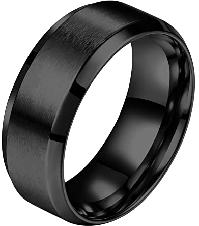 Flongo Herren Ring Männerring, 8mm Band Ringe Daumenring Siegelring Schwarz Valentine Lieben Paar Engagement Verlobungsringe Hochzeit Poliert Herren-Accessoires Größe 73