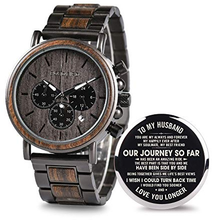 BOBO BIRD Mens Engraved Wooden Watch for Husband Boyfriend Man Fiancé Customized Personalized Wood Watches for Men Birthday Anniversary Business Chronograph Wrist Watch