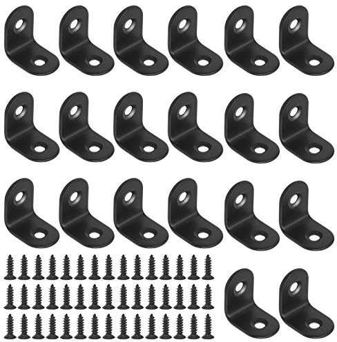 Glarks Lot de 20 supports en L de 20 mm noirs, support d’angle droit, fixation articulée pour bois, chaise, étagère, planche, fenêtre, meubles, armoire (20 x 20 x 2 mm)