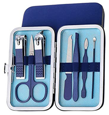 1 set di tagliaunghie kit manicure per uomini e ragazzi, come regalo per la cura delle unghie (7 pezzi, blu)
