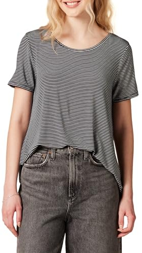 Amazon Essentials Maglietta a Maniche Corte con Scollo Rotondo, vestibilità Comoda (Taglie Forti Disponibili) Donna, Blu Marino Righe, XL