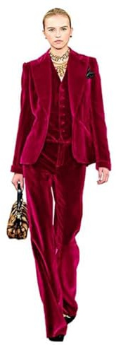 Dam sammet 2-delad affärskostym kontor dam blazer och byxor bröllopsfest kostym, fuchsia, XXL