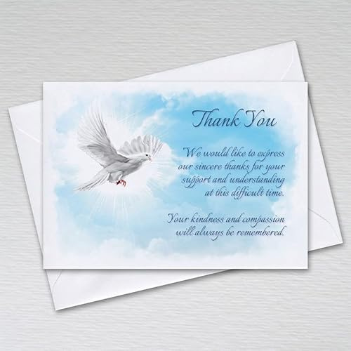 Funeral Thank You Cards with Envelopes, A6 non-folded postcard with an expression of thanks for support and sympathy: Dove Funeral Thank You Card Pack (Pack of 20 with Envelopes)