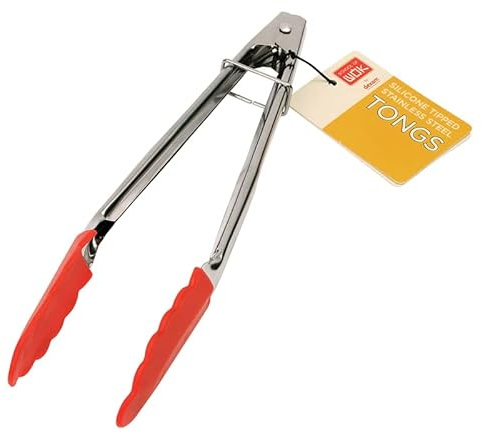 School of Wok Stainless Steel Silicone Tipped Tongs, Silver