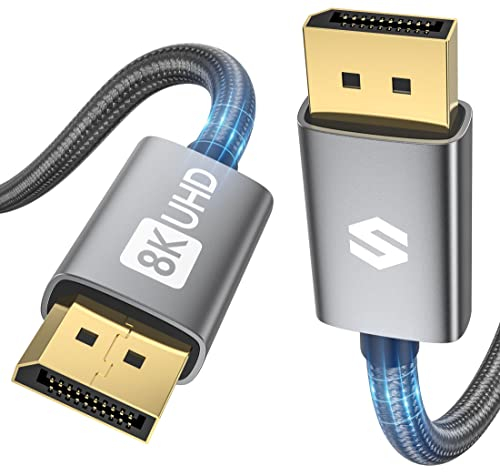 Silkland 8K Câble DisplayPort 1.4 1m, [Certifié VESA] 4K@144Hz/165Hz, 2K@240Hz, 8K@60Hz, 32.4Gbps Câble DP, HDR, G-Sync Free-Sync, DSC 1.2, Câble DP 1.4 pour 240Hz Moniteur Gaming/PC/Carte Graphique