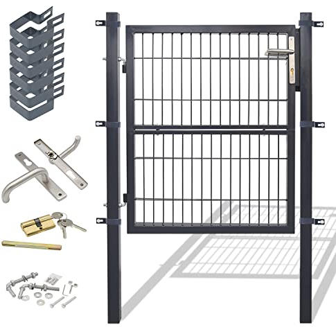 Sonnewelt Puerta de jardín antracita 100 x 100 cm puerta de jardín con cerradura para puerta de jardín, puerta de jardín, valla de rejilla