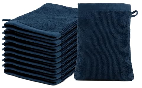 10 er Set Waschlappen 15x20 cm | Frottee Weich & Flauschig | 100% Baumwolle | Frottier Waschhandschuhe | 500g/m² | Oeko-Tex | Ôhm | Dunkelblau