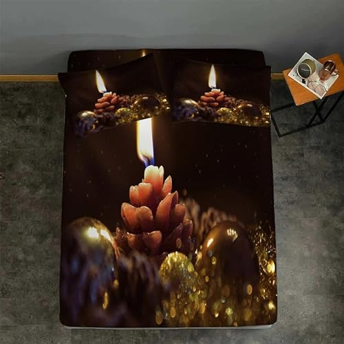Spanbettlaken 180x200 Dunkelbraune Tannenzapfen Spannbetttuch Kerzenkugel Bettlaken Boxspringbett mit Gummizug Spannbettuch Mikrofaser für Matratzen von 30 cm Mit 2 Kissenbezüge 80x80 cm