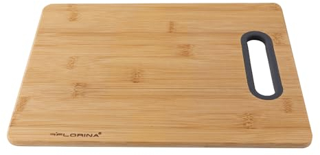 FLORINA Tagliere da Cucina in Bambù (40 x 29 cm) I Tagliere Legno con Manico in Silicone TITOLARE I Tagliere Antibatterico I Tagliere in Legno da Cucina I Tagliare Formaggio, Carne, Frutta, Verdura