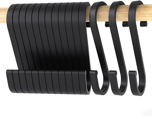LISOPO S Haken, 12 Stück S Haken Schwarz S-hook für hängende Töpfe und Pfannen Haken Aluminium ideal Küche, Schrank, Garage und Garten